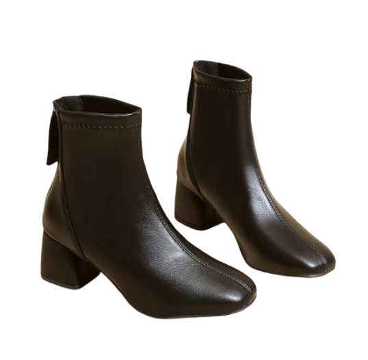 Women's Square Toe Back Zip Leather Boots
