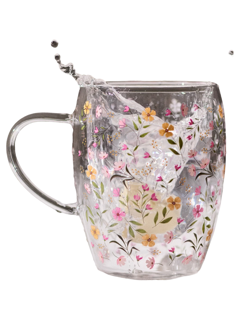 Floral Pattern Glass Mug