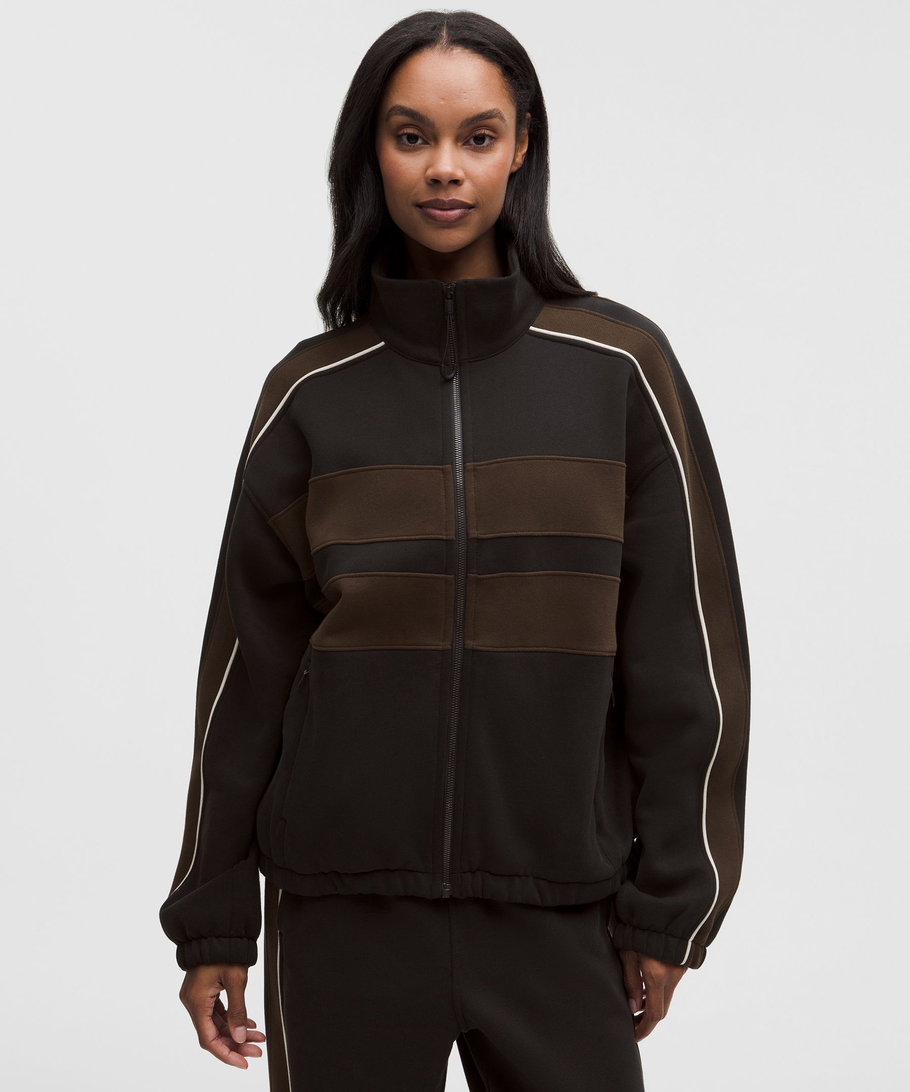 Women's Steady State OS Funnel Full Zip (Stripe Black/Walnut/Light Ivory)