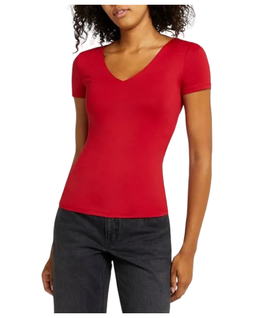 Short Sleeve V-Neck Polyamide T-Shirt (Red)