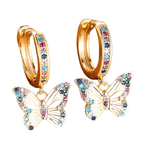 Angol: Pair of Butterfly Hoop Earrings (Gold)