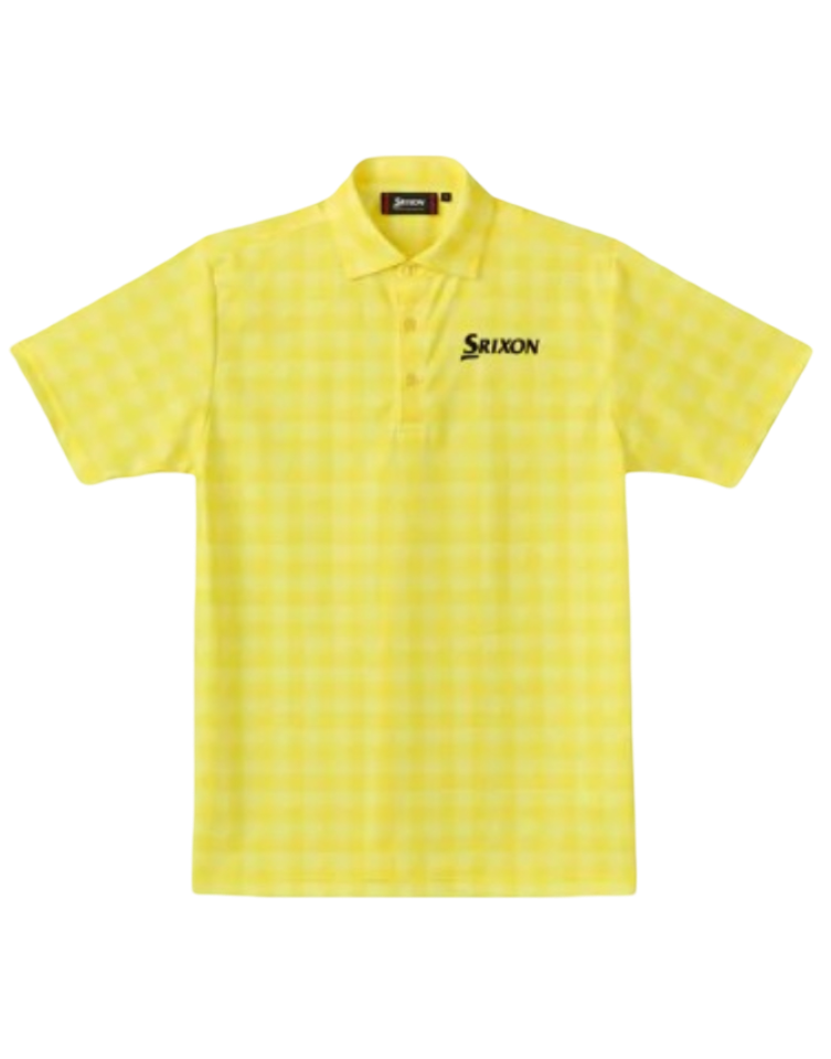 Srixon: Men's Matsuyama Player Replica Check Print Short Sleeve Shirt (Yellow)