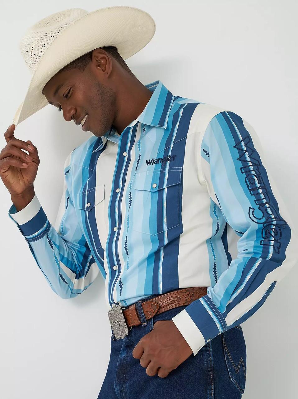 Men's Long Sleeve Striped Shirt (Blue Clouds)