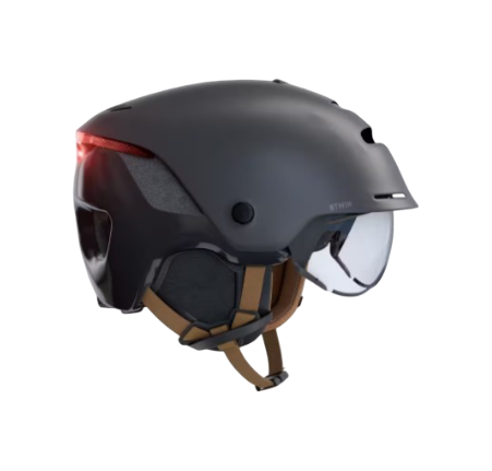 BTWIN: City Cycling Helmet With Visor And Rear Light 900 - Black