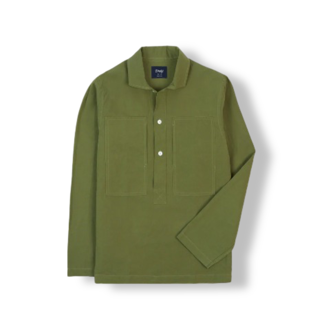 Men's Cotton-Linen Popover Shirt (Olive)