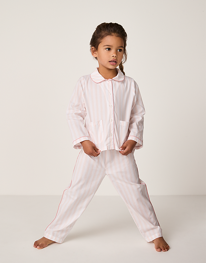 Kids' Organic Cotton Blend Slim Fit Love Bunny Pyjamas (White/Pink)