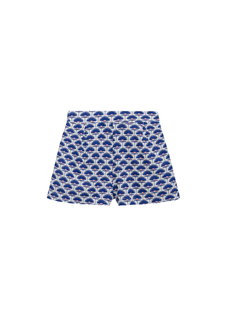 Patterned Linen Shorts (Blue)