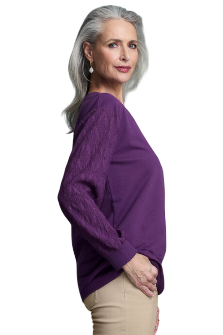 Broderie Sleeve Sweatshirt (Plum)