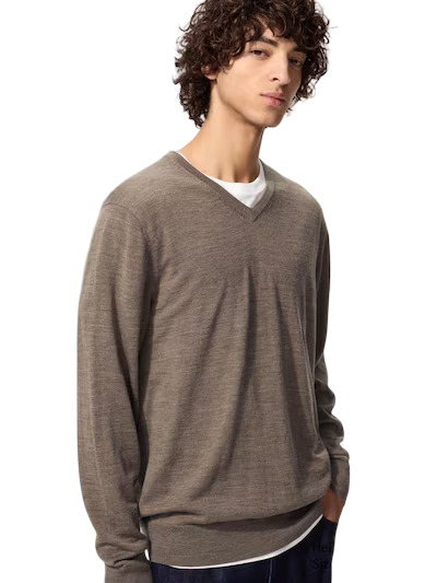 Merino V Neck Jumper (Brown)