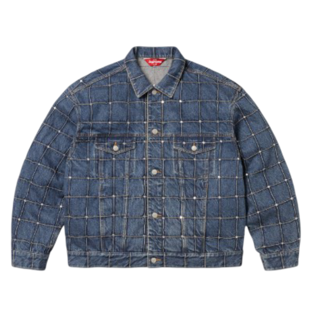 Studded Seam Denim Trucker Jacket (Blue)