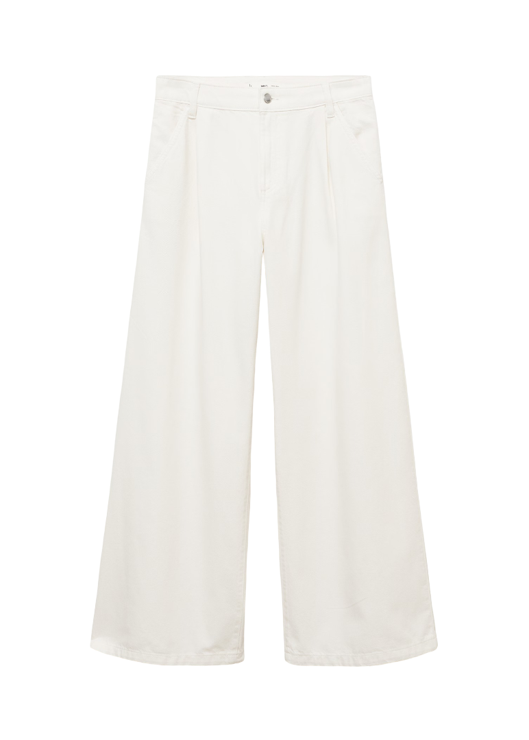 Wideleg Pleated Jeans (Cream White)