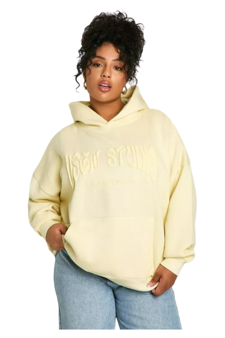 Boohoo: Dsgn Bubble Puff Print Overdyed Oversized Hoodie (Butter)