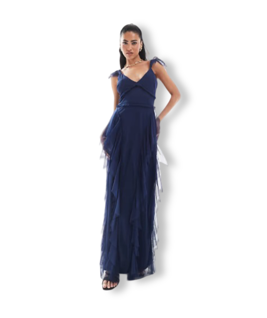 Women's Lace & Beads Maxi Dress (Navy)