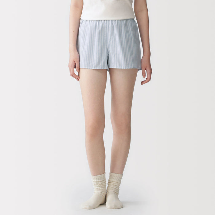 Women's Double Gauze Trunks (No Side Seams, Light Blue Stripe)