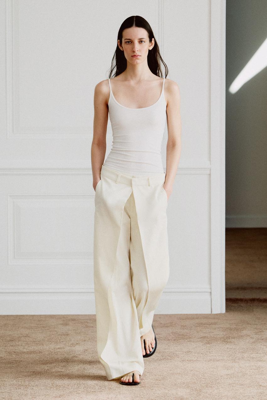 Women's Straight Leg Trousers With Pleats (Ecru)