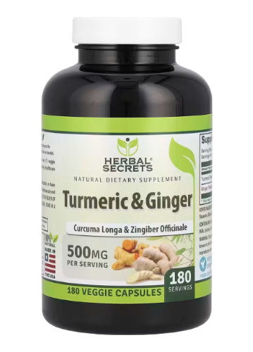Herbal Secrets: Turmeric & Ginger (180 Veggie Capsules) - 500mg
