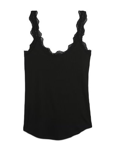 Mini Rib Lace PJ Tank Top (True Black)