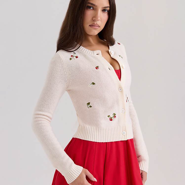 Women's Evelina Wool Embroidered Cardigan (Cream)