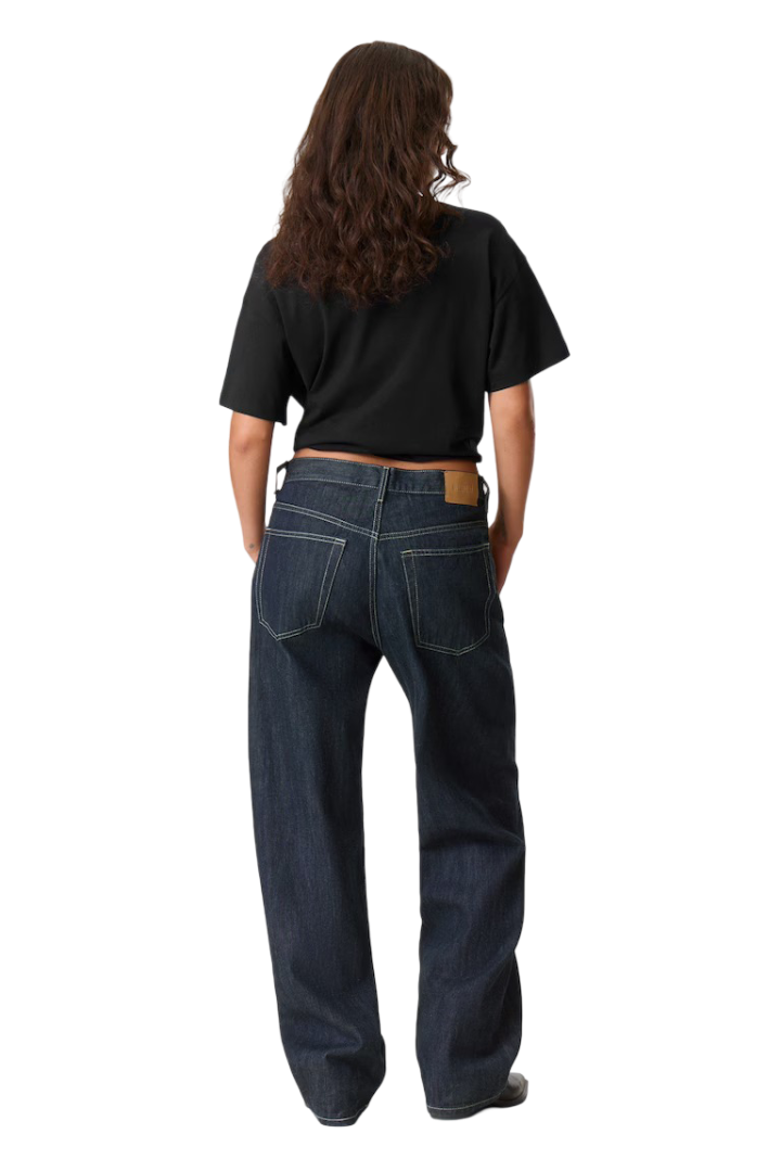 Galaxy Mid-Rise Loose Straight-Leg Unisex Jeans (Blue Rinse - Dark Blue)
