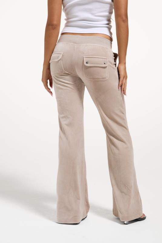 Women's STRING Classic Velour Track Pant Low Rise Flare (Beige)