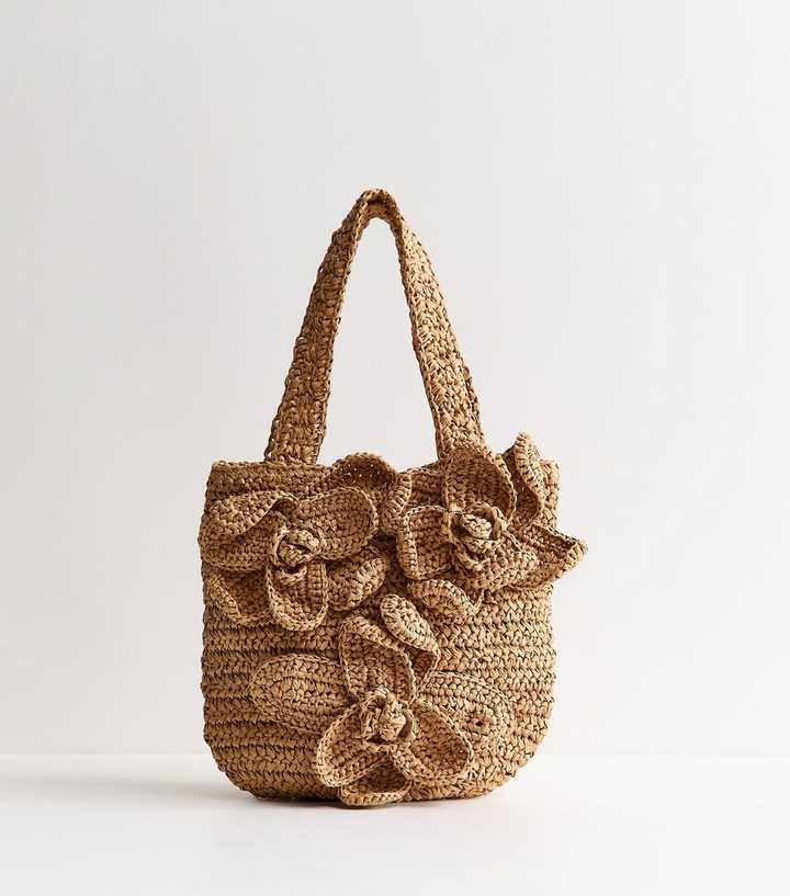 Women's Stone Woven Flower Bucket Bag