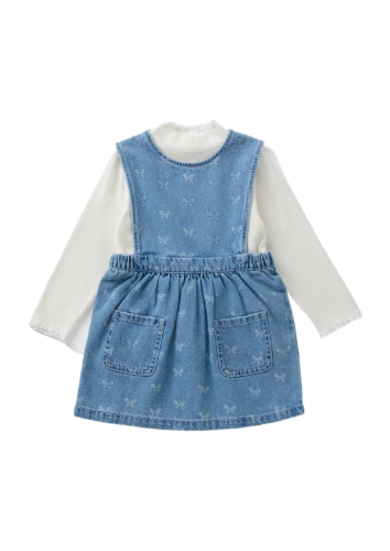 Girls Blue Denim Butterfly Dress Set (1-7yrs)