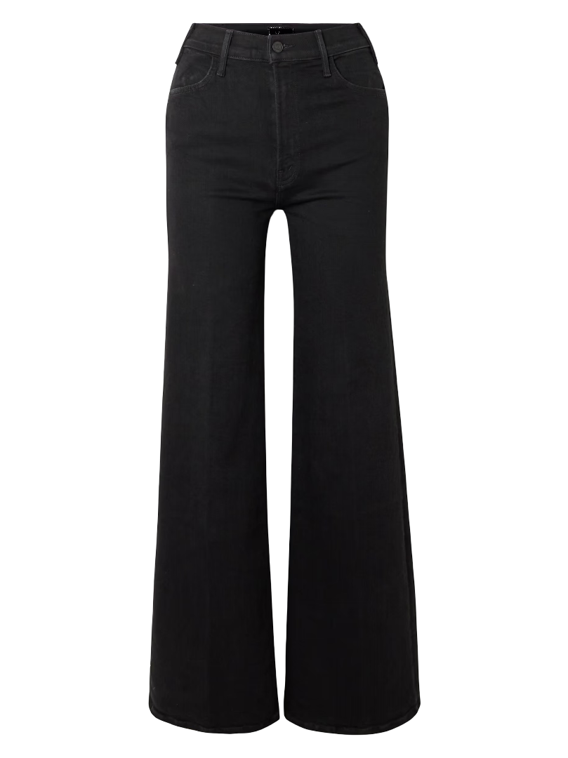 Mother: The Hustler Roller Sneak High Rise Wide Leg Jeans (Black)