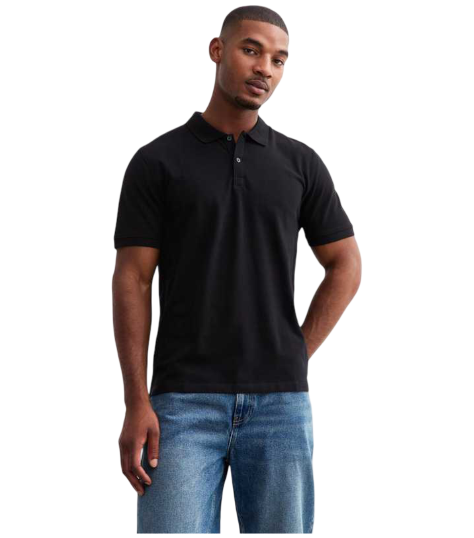 Regular Cotton Pique Polo Shirt (Black)