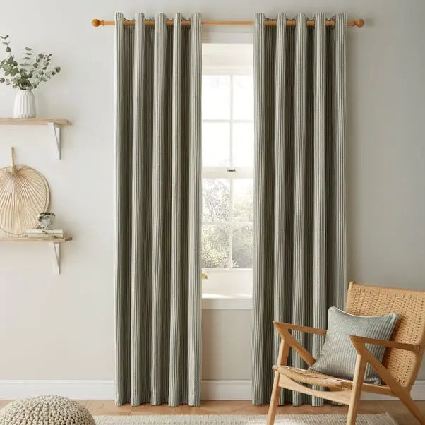 Churchgate: Herringbone Stripe Eyelet Curtains (Olive, 117cm x 228cm)