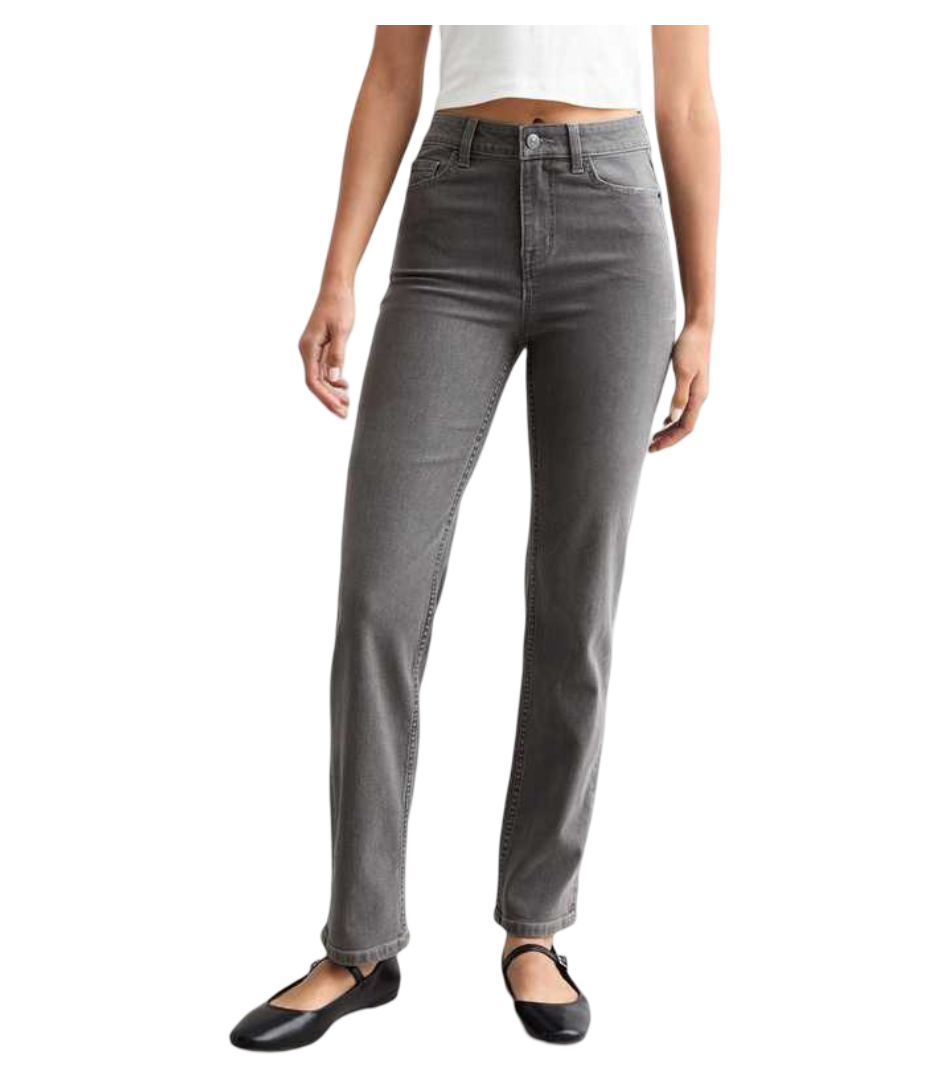 Full Length Slim Straight Jeans (Grey)