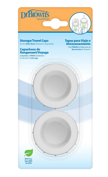 Natural Flow Wide-Neck Storage/Travel Caps (Pack Of 2) - White