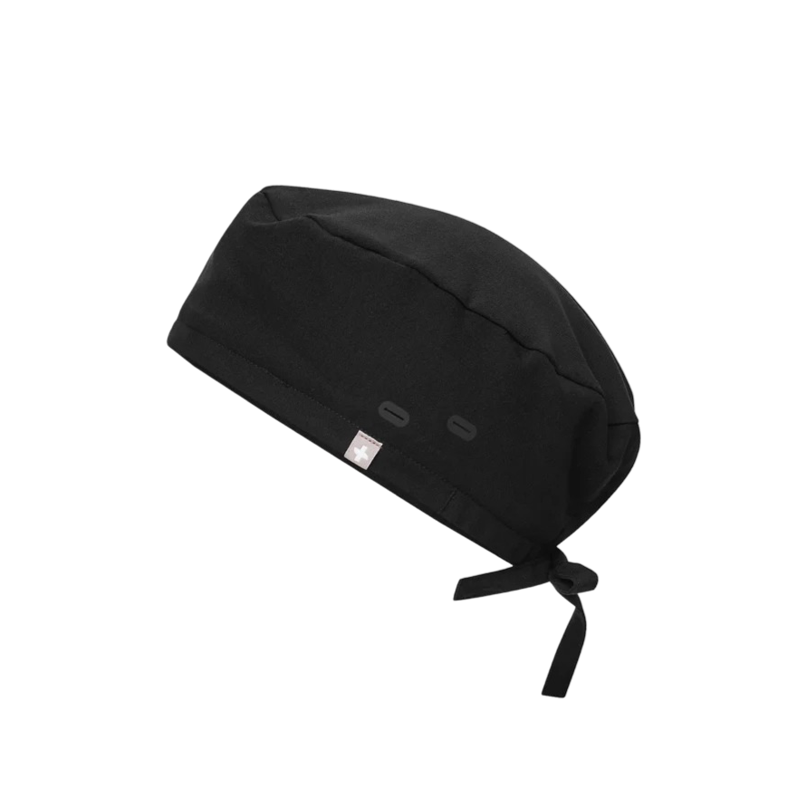 Modern Scrub Cap with Buttonholes (Black)