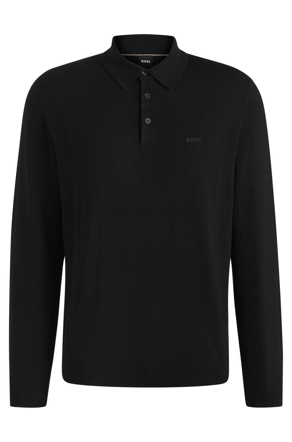 Men's Knitted Polo Sweater In Virgin Wool (Black)