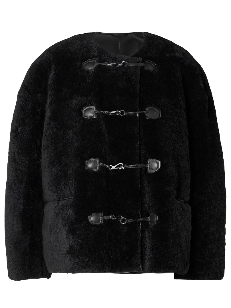 Toteme: Leather Trimmed Shearling Jacket (Black)