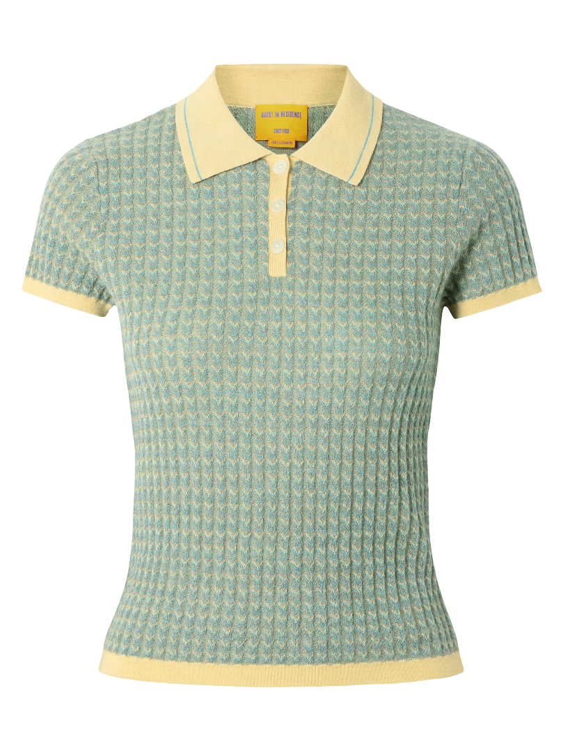 Guest In Residence: Ribbed Cashmere Polo Shirt (Gray Green)