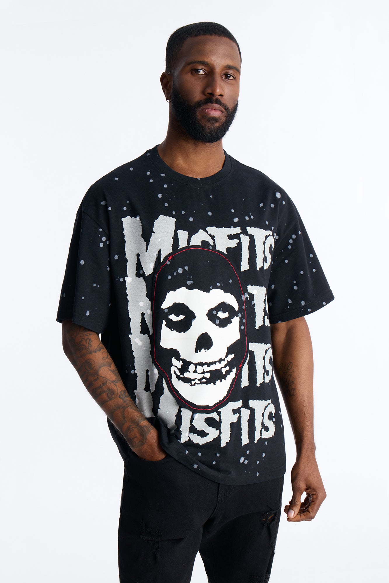 Men's Misfits Rebel Applique Detail Graphic Short Sleeve Tee (Black)