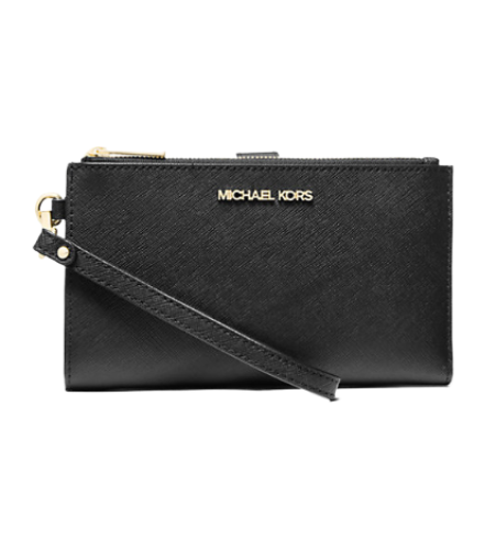 Jet Set Large Leather Smartphone Wristlet Wallet (Black)