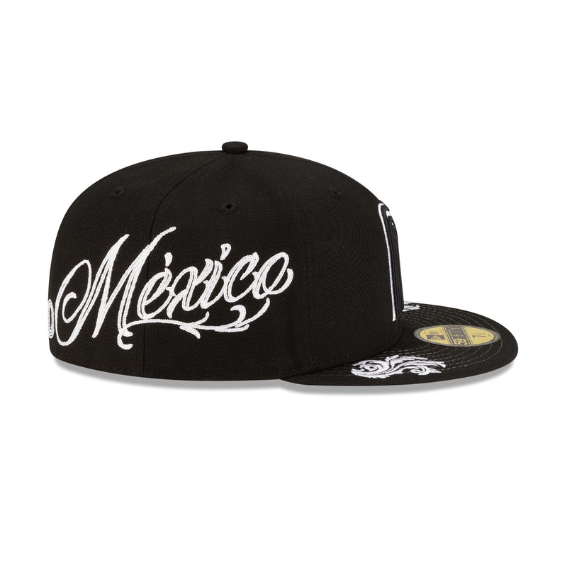 Mexico Baseball Script 59FIFTY Fitted Hat (Black and White)