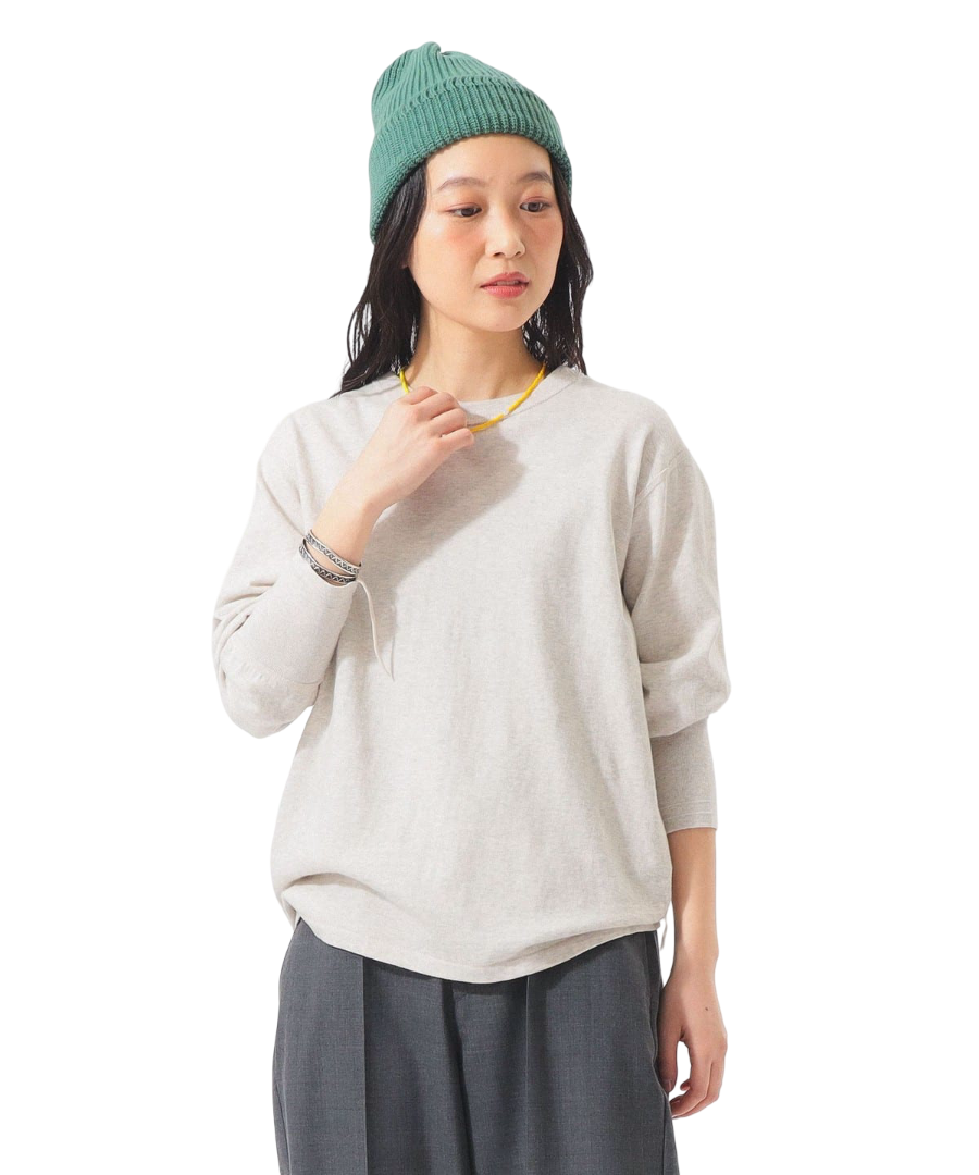 Beams Boy: Healthknit - Crew Neck Long Sleeve T-shirt (Oatmeal)