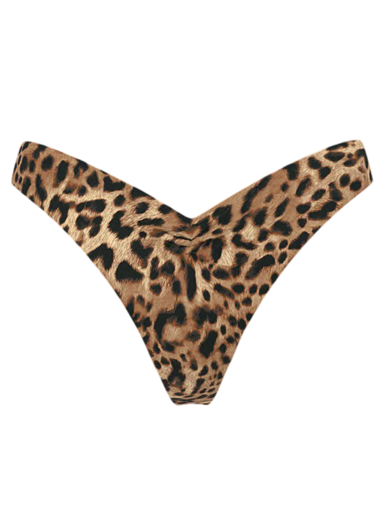 Essential Cinched Thong Bikini Bottom (Leopard)
