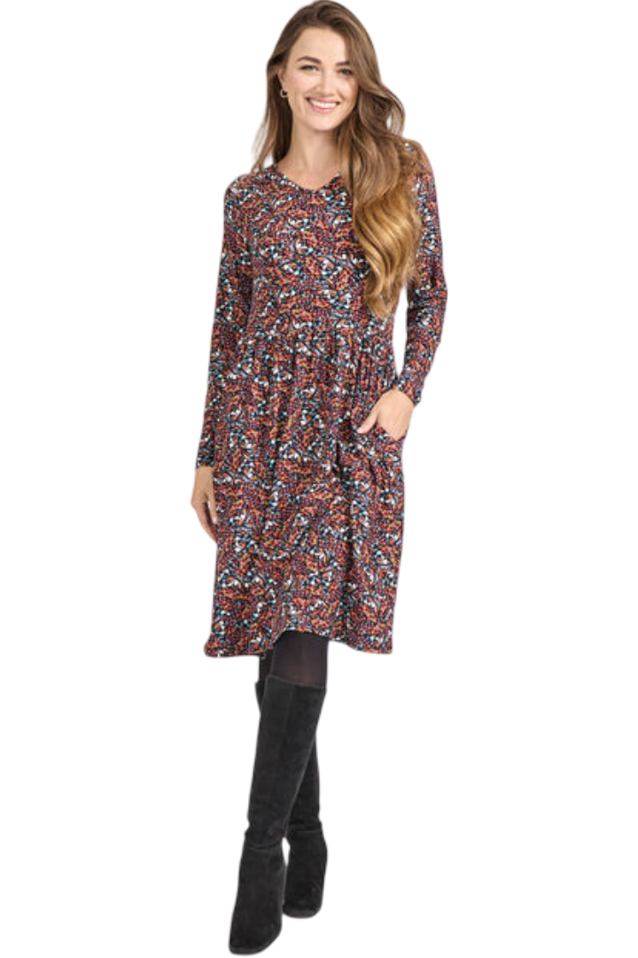 Mudflower: Butterfly Print Soft Touch Dress (Brown)