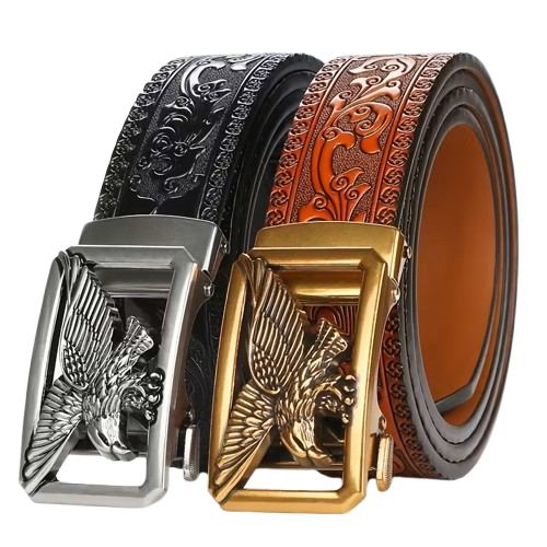 Men's Authentic Leather Belts: Automatic Ratchet Buckle (Set of 2)
