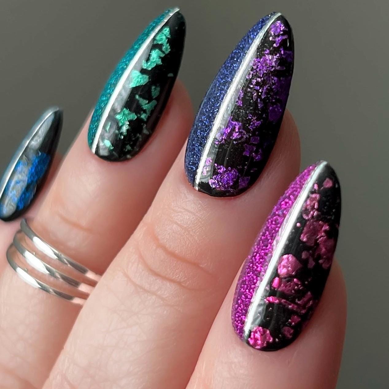 Midnight Sapphire Dip Powder For Nails (Blue, Black, Foil)