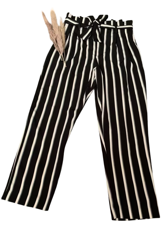 Women’s High-Waist Striped Trousers (Black/White)