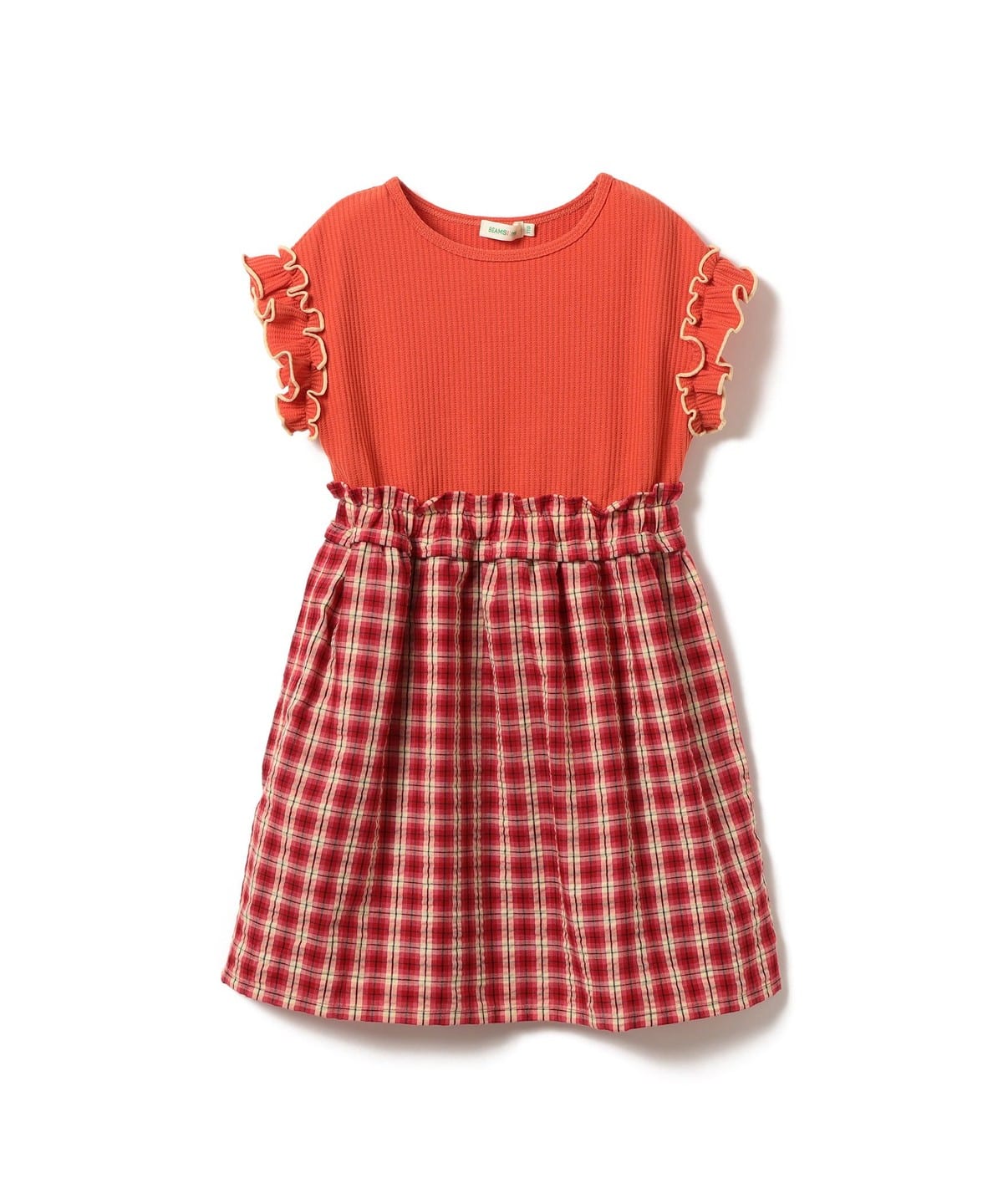 Beams Mini: Waffle Knit Panel Dress (Orange)