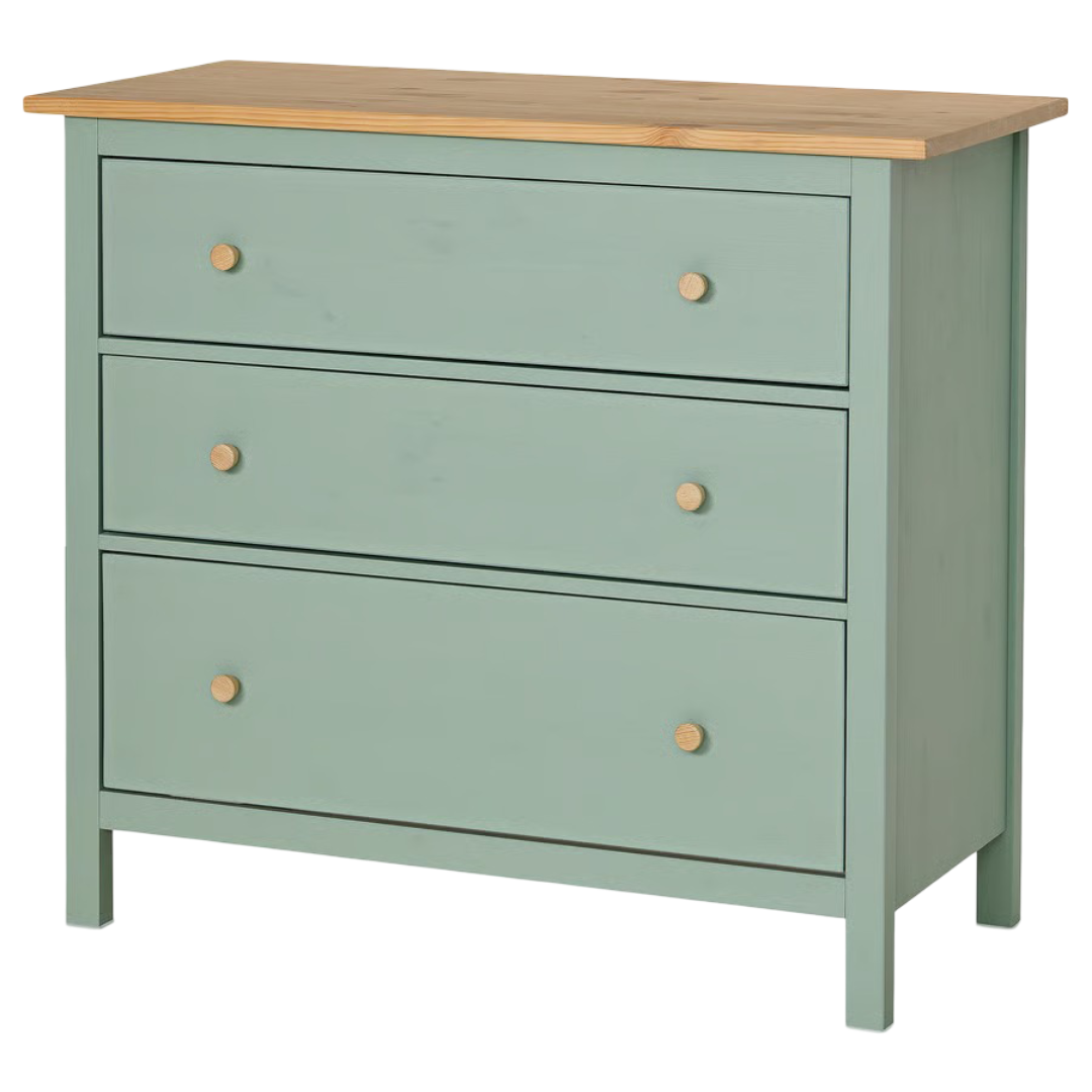 Hemnes: 3 Drawers Chest - 108x96 cm (Grey Green/Light Brown)