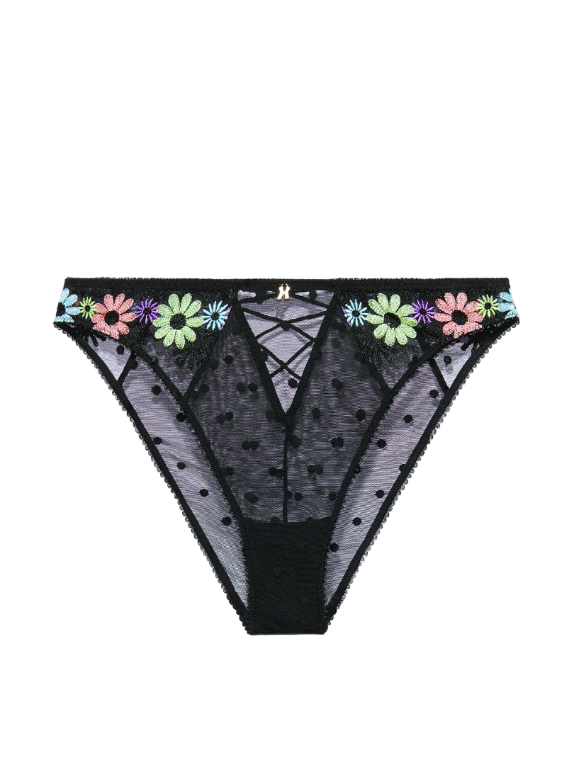 Free Spirit Floral Embroidery High Leg Bikini (Polka Dot Floral Print)