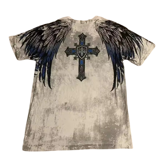 Harvester Skull T-Shirt Gothic Wings